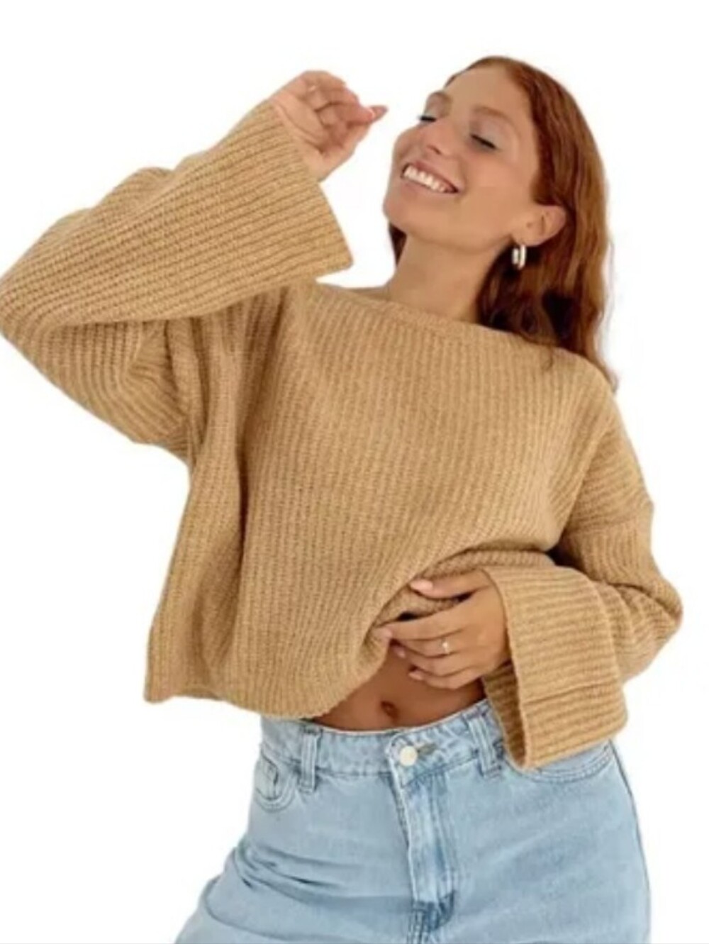Zara Tan Ribbed Knit Pullover Crop Sweater Size M